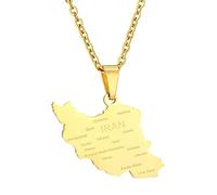 pumpumlia Iran Map Pendant Necklace Trendy Silver/Gold Color Iran Country Territory Necklace Unisex Women Men Iranian Neck Chain
