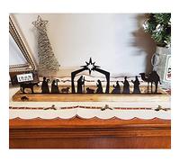 Pumpumly Nativity Scene Nativity Sets, Christmas Indoor Black Metal Nativity Set with Wood Base, Figuras Little People Nativity Set Willow Tree Nativity for Christmas Table Decoration, 30cm/11.81inch