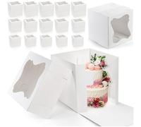 Pumtus 15 Pack White Tall Cake Box with Window, Square Cake Box in 3 Sizes 12x12x12 & 10x10x10 & 8x8x8, Cardboard Bakery Container, Disposable Dessert Carrier, Pie Take Out Box for Birthday Wedding