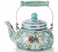Pumtus 2.6 Quart Floral Enamel Tea Kettle, Vintage Enameled Teapot Stovetop, Enamel on Steel Water Coffee Tea Pot with Ceramic Handle, Colorful Hot Water Kettle for Home Kitchen Decor, No Whistling