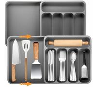 Pumtus 2 Pack Expandable Cutlery Drawer Organizer, Adjustable Plastic Utensil Tray Set, 6 Compartment Flatware Storage Divider, Kitchen Organization for Utensils, Cutlery, Flatware Storage