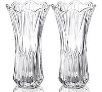 Pumtus 2 Pack Glass Flower Vase, 9.5 Inch Large Thickened Crystal Clear Vase, Phoenix Tail Shape Floral Vase, Decorative Modern Plant Vase for Centerpieces, Home Decor, Wedding, Party, Office