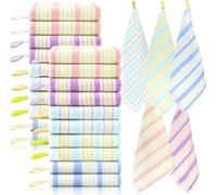 Pumtus 20 Pack Small Face Wash Cloths, 25x25 cm Cotton Soft Hand Towel, Comfortable Striped Fingertip Towel for Sensitive Skin, Reusable Makeup Remover Cloth, Absorbent Cleaning Rag, 5 Colors
