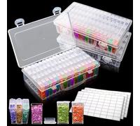 Pumtus 3 Pack Diamond Art Storage Containers, 192 Grids Acrylic Bead Box with Label Stickers, 5D Diamond Painting Case, Embroidery DIY Art Craft Storage Jar for Sewing, Nail, Rhinestone, Seed
