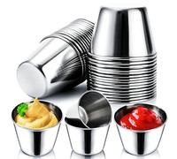 Pumtus 30 Pack Stainless Steel Sauce Cups, 2.5OZ&1.5OZ Small Ramekin Condiment Sauce Dishes, Mini Individual Saucers, Commercial Grade Dipping Cups, Sushi Dipping Bowl Appetizer Plates