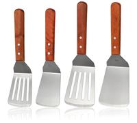 Pumtus 4 Pack Metal Spatulas Set, Stainless Steel Griddle Spatula & Slotted Spatula, Full Tang Wooden Handle Hamburger Turner, Fish Spatula Turner, Flat Top Grill Spatula for Cooking, BBQ (2 Size)