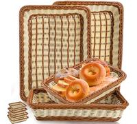 Pumtus 4 Pack Woven Bread Basket, 16/15/13/11 Inch Plastic Wicker Fruit Baskets, Imitation Rattan Food Serving Tray, Tabletop Snack Vegetable Serving Basket for Bakery, Restaurant, Kitchen, Picnics