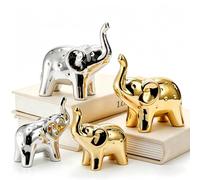 Pumtus 4 Pcs Elephant Statue Home Decor, Modern Style Ceramic Elephants Figurine, Cute Christmas Lucky Animal Sculpture Gift for Living Room Bookshelf Desktop Office (Gold & Silver)