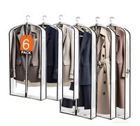 Pumtus 6 Pack Garment Bags, Clear Hanging Clothes Covers with 4" Gussetes, Plastic Large Suit Bag for Closet Storage, Transparent Dust Cover Protector Bag for Dress, Jacket, Coat, Sweater, Shirts