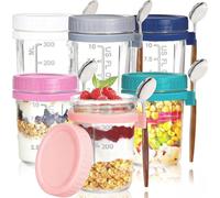 Pumtus 6 Pack Overnight Oats Container with Lid and Spoon, 16 OZ Airtight Glass Mason Oatmeal Jars, On The Go Meal Prep Jars with Measurement Marks for Milk, Cereal, Fruit, Breakfast