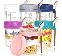 Pumtus 6 Pack Overnight Oats Container with Lid and Spoon, 16 OZ Airtight Glass Mason Oatmeal Jars, On The Go Meal Prep Jars with Measurement Marks for Milk, Cereal, Fruit, Breakfast