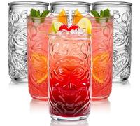 Pumtus 6 Pack Tiki Glasses, 18 OZ Clear Tiki Cocktail Cups, Exotic Tropical Shot Drink Mug, Modern Hawaiian Party Glasses, Mixed Drinking Tumbler for Tiki Bar, Lemonade, Ice Tea