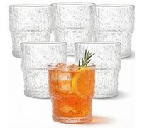 Pumtus 6 Pack Vintage Drinking Glasses, 7 OZ / 207ml Romantic Water Tumbler, Clear Ribbed Rocks Glass Cup with Raindrop Pattern, Embossed Cocktail Whiskey Glassware Set for Iced Coffee, Soda, Tea