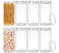 Pumtus 8 Pack Clear Plastic Jars with Lid, 46 OZ Round Candy Storage Jars, Empty Large Mason Jars, Tall PET Canisters Cylinders, Wide Mouth Pantry Container for Dry Food, Spice, Nuts, Noodles