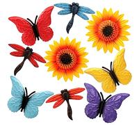 Pumtus 9 Pack Metal Sunflowers Wall Decor, Garden Flower Wall Art Decorations, Outdoor Butterfly Dragonfly Hanging Patio Decor, Yard Floral Fence Sculptures for Indoor Outside Living Room Bedroom