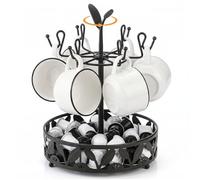 Pumtus Metal Coffee Mug Tree, Rotating Mug Holder Stand with 6 Hooks, Coffee Pod Holder with Mug Rack, Tea Cup Storage Rack, Coffee Cup Organizer for Coffee Bar, Cabinet, Kitchen Counter
