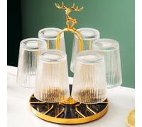 Pumtus Rotating Cup Drying Rack Stand, 6 Cups Drinking Glass Holder, Non-Slip Steel Mug Drainer Organizer, Glass Cup Stand with Silicone Protective Hooks, Tumbler Dryer Tree for Kitchen, Countertop