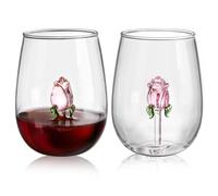 Pumtus Set of 2 Stemless Wine Glassware with Rose Inside, 20 OZ Large Stemless Floral Wine Glasses, Unique Short Wine Tumbler, Romantic Fancy No Stem Beverage Cup for Lover Gift, Wedding, Bar