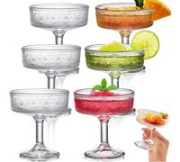 Pumtus Set of 6 Vintage Coupe Glasses, 7 OZ Embossed Martini Glass, Floral Fluted Cocktail Glasses, Unique Clear Margarita Cup, Romantic Drinking Glassware for Cocktail Wine Champagne