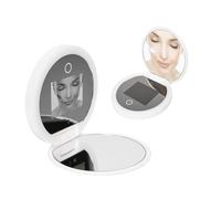 Pumwoy Compact Mirror with UV Camera, Travel Mirror Lighted Makeup Mirror 1.2x Magnification, Adjustable Brightness, Tabletop Mount, Cosmetic Mirror, 9.7L x 9.7W cm, White