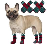 PUMYPOREITY 2 Pairs Dog Socks Paws Stop Licking, Christmas Socks for Injured Paws Double Side Non-Slip Dog Claw Socks Slipper Foot Bandage Paw Protection after Operation on Toe(Red, M)