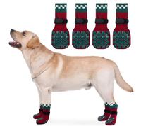 PUMYPOREITY 2 Pairs Double Side Anti Slip Dog Socks Paws Stop Licking, Christmas Paw Protectors Warm Socks Anti Chew Dog Paw Covers Stretchy Grip Socks for Senior Dogs(Red, XL)