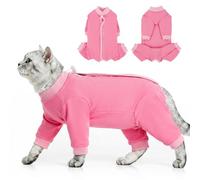 PUMYPOREITY Cat Recovery Suit With Legs, Stretchy Medical Suit Cat Spaying Surgery-Suit Soft Jumpers To Stop Excessive Licking Wound Protector For Injured Pet To Help In The Healing Process(Pink, XL)