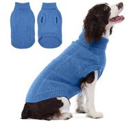 PUMYPOREITY Dog Sweater for Medium Dogs Girl Boy, Stretchy Dog Winter Coat Easy to Put On, Pet Turtleneck Thick Warm Sweatshirt, Winter Knit Pullover Cozy Fit, Thick Knitwear Clothes, Blue, L