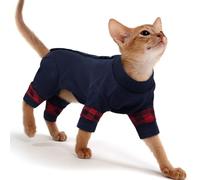 PUMYPOREITY Easy-On Cat Shirt, Soft Stretchy Cat Sweater with Back Snap for Easy Wear, Breathable Recovery Suit for Surgery Recovery, Lightweight Pajamas for All-Day Wear, M, Blue