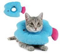 PUMYPOREITY Soft Fish Shaped Cat Cone Collar, Adjustable Padded Elizabethan Collar for Kittens, Anti-Lick Protective Neck Cone for Post-Surgery Wound Recovery, L, Blue