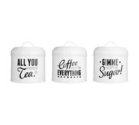 Pun and Games Set Of 3 Round Canisters - White