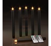 Punasi Battery LED Taper Candles with Remote Timer, 6pc Real Wax Black Electric LED Taper Candlesticks with Flickering Warm White for Room Home Table Wedding Halloween Christmas Decorations