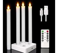 Punasi Rechargeable Candles, 4pcs Real Wax Battery Flameless Electric LED Taper Candles Flickering with Charging Station, Candlesticks with Remote Timer for Home Table Halloween Christmas Decorations