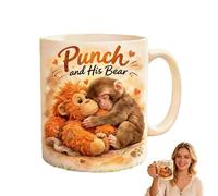 Punch and His Bear Mug,Cute Monkey with Orangutan Design, 11oz Ceramic Coffee Cup,Mother’s Day Gifts for Mum,Birthday Present for Stepmum, Grandma from Daughter
