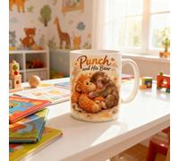 Punch and His Bear Mug,Cute Monkey with Orangutan Teddy Design,11/15oz Ceramic Motivational Coffee Cup,Thoughtful Gift for Animal Lover (11oz)