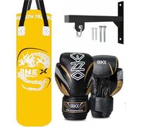 Punch Bag 3FT Heavy Duty Filled Boxing Bag Set Hanging Wall Bracket Punching Gloves MMA Kickboxing Training Muay Thai Karate BJJ Home Gym Fitness Equipment (Yellow)