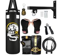 Punch Bag Boxing Training, Filled 3ft 4ft 5ft Heavy Duty set, Wall Bracket Punching Gloves, Kickboxing MMA Grappling Muay Thai Karate BJJ, Adult Home Gym Fitness 3ft Set