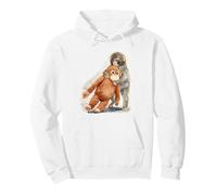 Punch - Cute Baby Monkey & Orangutan Stuffed Toy Watercolor Pullover Hoodie