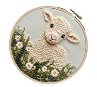 Punch Embroidery Kit, Stitching Punches Needle Kits Sheep Pattern, 7.08 Inches Art Crafts with Threader & Therapeutic Hobby, Instruction Fabric Hoop for Yarn, Crafting Supplies, Beginners, and Adults