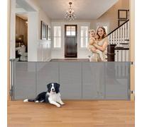 Punch Free Retractable Baby Gates Reinforced 96" Extra Wide Baby Gate No Drill with Reinforced Strips, Retractable Dog Gate No Drilling-Protects Walls, Retractable Gate Outdoor Pet Gate for Deck, Gray