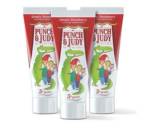 Punch & Judy Kids Toothpaste - Simply Strawberry Flavour, 3+ Years, Fluoride, Sugar Free (3 x 50ml)