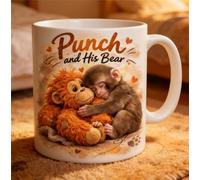 Punch Monkey Coffee Mug,Punch and His Bear Mug, Cute Monkey with Orangutan Teddy Coffee Cup,11oz Ceramic Coffee Cup for Monkeys Lover,Funny Gift for Friend (A)
