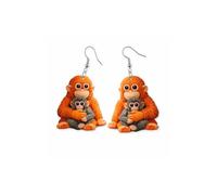 Punch Monkey Earrings For Women, 2D Flat Printing Cute Protect Punch The Monkey Holding Plush Toy Hanging Acrylic Drop Lightweight Cartoon Hook Statement Gift Jewelry, M, Copper Acrylic, No Gemstone