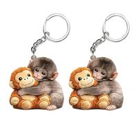 Punch Monkey Keychain, 2d Acrylic Cute Mini Stuffed Animal Team Punch Plush The Monkey Keychain Hugging Keyring, Protect Baby Punchs, for Backpack Car Keys (2pcs)