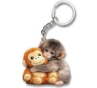 Punch Monkey Keychain, 2d Acrylic Cute Mini Stuffed Animal Team Punch Plush The Monkey Keychain Hugging Keyring, Protect Baby Punchs, for Backpack Car Keys (1pcs)