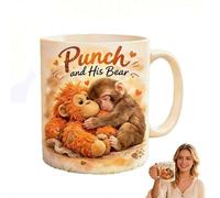 Punch Monkey Mug, Punch and His Bear Mug,You're Not Alone Punchs The Monkey Drinkware,Inspirational Little Monkeys Ceramic Coffee Mugs, Unique Motivational Gift for Animal Lovers (15oz)