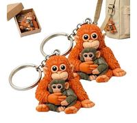 Punch Monkey Plush Keychains - Cute 3D Monkey Holding Plush Toy Keychain, Large Orangutan Stuffed Animal Key Ring Pendant for Backpack, Purse, Car Keys (2Pcs)