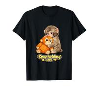 Punch Monkey with Teddy Bear Cuddling Keep Holding On Meme T-Shirt