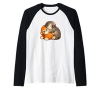 Punch Monkey with Teddy Bear Cuddling Meme Viral Internet Raglan Baseball Tee
