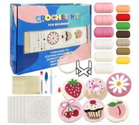 Punch Needle Coaster Set, Punch Needle Starter Craft Set with Motifs, Yarn, Embroidery Hoop, Instructions & Holder, Simple DIY Embroidery Set for Beginners, Children, Pack of 6